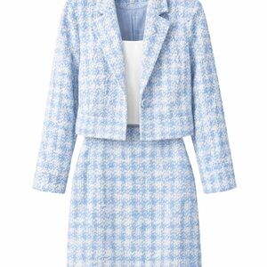 Gianni Bini Sky Blue and Cream Tweed Blazer Set